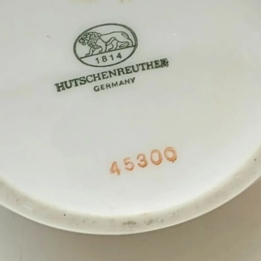 Vintage 1960s Hutschenreuther Germany White Gold Motif & Rim Vase Backstamp 10